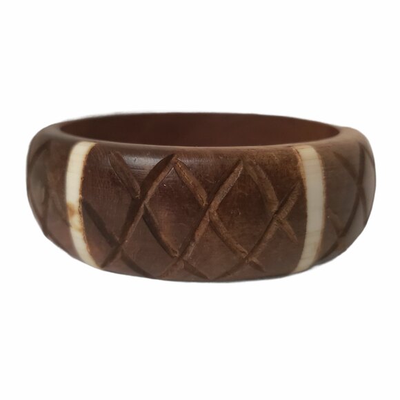 Wood Bone Inlay Boho Wide Cuff Bracelet - Picture 1 of 9